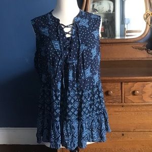 2/$15 Printed top from Style & Co; all-cotton V-neck with tassel ties